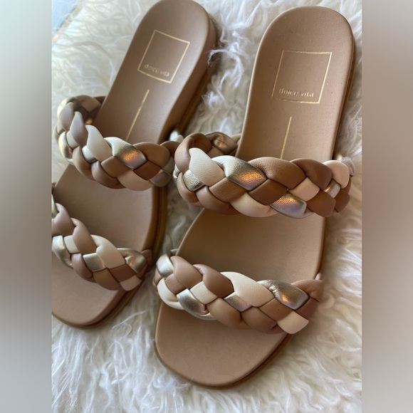 Dolce Vita Shoes - Dolce Vita Signe Braided Wedge Sandals Pink Taupe Cream Gold 6.5